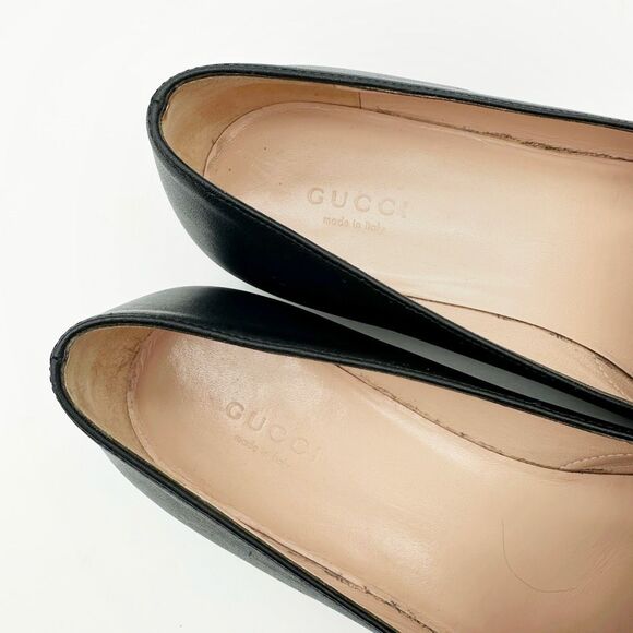 GUCCI Kira Horsebit Black Loafer Size 38 Leather Slip On Ballet Flats Almond Toe - Picture 6 of 12